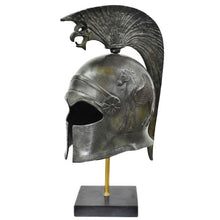 Load image into Gallery viewer, Athenian pure bronze helmet with Griffin on marble base - Pegasus winged horse