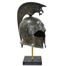 Load image into Gallery viewer, Athenian pure bronze helmet with Griffin on marble base - Pegasus winged horse