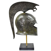 Load image into Gallery viewer, Athenian pure bronze helmet with Griffin on marble base - Pegasus winged horse