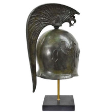 Load image into Gallery viewer, Athenian pure bronze helmet with Griffin on marble base - Pegasus winged horse