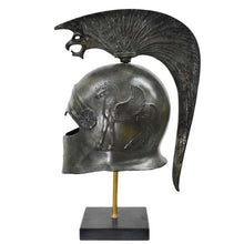 Load image into Gallery viewer, Athenian pure bronze helmet with Griffin on marble base - Pegasus winged horse