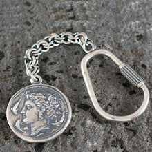 Load image into Gallery viewer, Artemis Silver Keychain - Syracuse Dekadrachm - Diana