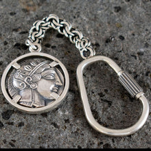 Load image into Gallery viewer, Goddess Athena & Owl of Wisdom Silver Keychain - Athens Tetradrachm
