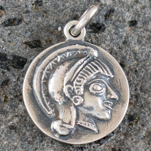 Load image into Gallery viewer, Goddess Athena & Owl of Wisdom Small Silver Pendant