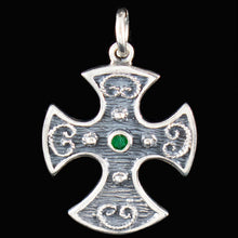 Load image into Gallery viewer, Double Sided Byzantine Silver Cross With Ruby & Emerald
