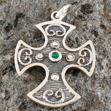 Load image into Gallery viewer, Double Sided Byzantine Silver Cross With Ruby & Emerald