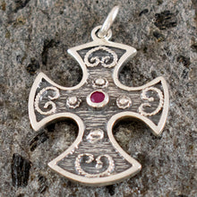 Load image into Gallery viewer, Double Sided Byzantine Silver Cross With Ruby & Emerald