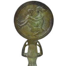 Load image into Gallery viewer, Ancient Greek Bronze Mirror with erotic position sculpture - Museum Replica