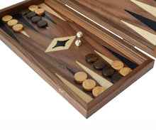 Load image into Gallery viewer, 15&quot; Walnut Backgammon Set - Olive Checkers
