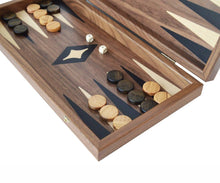 Load image into Gallery viewer, 15&quot; Walnut Backgammon Chess Set - Olive wood chips
