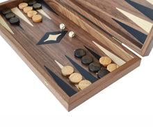 Load image into Gallery viewer, 15" Walnut Backgammon Chess Set - Olive wood chips