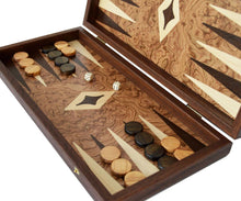 Load image into Gallery viewer, 15&quot; Walnut burl Backgammon Set - Olive wood chips
