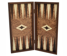 Load image into Gallery viewer, 15&quot; Walnut burl Backgammon Set - Olive wood chips
