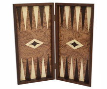 Load image into Gallery viewer, 15" Walnut burl Backgammon Set - Olive wood chips