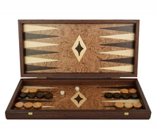 Load image into Gallery viewer, 15" Walnut burl Backgammon Set - Olive wood chips