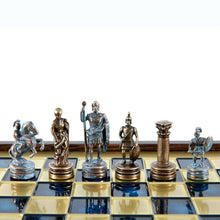 Load image into Gallery viewer, Greek Roman Army Chess Set - Blue Copper Pawns - Blue Wooden case Board