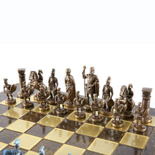 Load image into Gallery viewer, Greek Roman Army Large Chess Set - Blue Copper Pawns - Brown chess Board