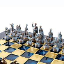 Load image into Gallery viewer, Greek Roman Army Chess Set - Blue Copper Pawns - Blue chess Board