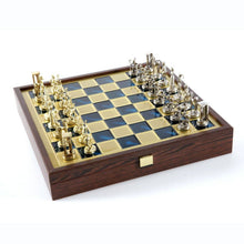 Load image into Gallery viewer, Minoan Period Chess Set - Brass Nickel Pawns - Blue Wooden case Board