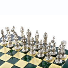 Load image into Gallery viewer, Renaissance Chess Set - Brass Nickel Pawns - Green chess Board