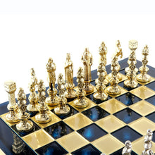 Load image into Gallery viewer, Renaissance Chess Set - Brass Nickel Pawns - Blue chess Board