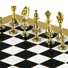 Load image into Gallery viewer, Classic Metal Staunton Chess Set - Brass Nickel Pawns - Gold Black chess Board