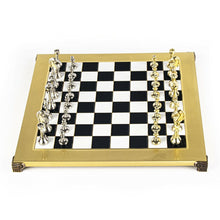 Load image into Gallery viewer, Classic Metal Staunton Chess Set - Brass Nickel Pawns - Gold Black chess Board