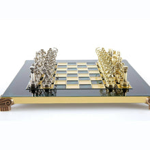 Load image into Gallery viewer, Archers Small Chess Set - Brass Nickel Pawns - Green chess Board
