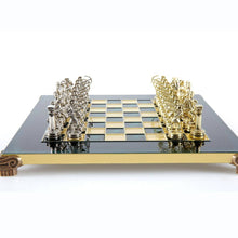 Load image into Gallery viewer, Archers Small Chess Set - Brass Nickel Pawns - Green chess Board