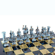 Load image into Gallery viewer, Greek Roman Army Large Chess Set - Blue Copper Pawns - Blue chess Board