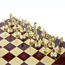 Load image into Gallery viewer, Greek Mythology Chess Set - Brass Nickel Pawns - Red chess Board