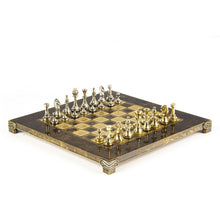 Load image into Gallery viewer, Classic Metal Staunton small Chess Set - Brass Nickel Pawns - Brown chess Board