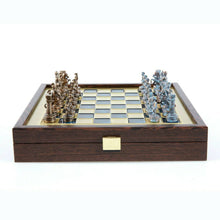 Load image into Gallery viewer, Greek Roman Army Chess Set - Blue Copper Pawns - Blue Wooden case Board