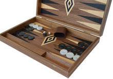 Load image into Gallery viewer, Walnut wood 19" Backgammon Set - Handmade in Greece - Black White Checkers