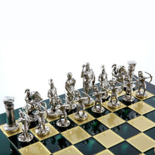 Load image into Gallery viewer, Archers Large Chess Set - Brass Nickel Pawns - Green chess Board