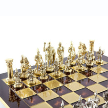 Load image into Gallery viewer, Greek Roman Army Large Chess Set - Brass Nickel Pawns - Red chess Board
