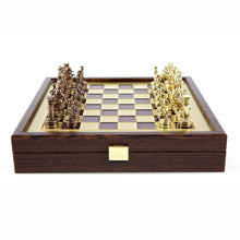 Load image into Gallery viewer, Greek Roman Army Chess Set - Brass Copper Pawns - Red Wooden case Board