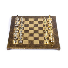 Load image into Gallery viewer, Classic Metal Staunton Chess Set - Brass Nickel Pawns - Brown chess Board
