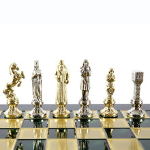 Load image into Gallery viewer, Renaissance Chess Set - Brass Nickel Pawns - Green chess Board