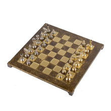 Load image into Gallery viewer, Classic Metal Staunton Chess Set - Brass Nickel Pawns - Brown chess Board