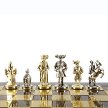 Load image into Gallery viewer, Knights Large Chess Set - Brass Nickel Pawns - Brown chess Board