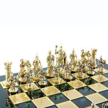 Load image into Gallery viewer, Greek Roman Army Large Chess Set - Brass Nickel Pawns - Green chess Board