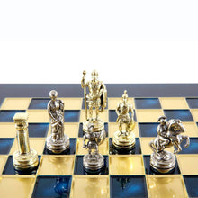 Load image into Gallery viewer, Greek Roman Army Chess Set - Brass Nickel Pawns - Blue chess Board
