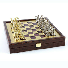 Load image into Gallery viewer, Archers Small Chess Set - Brass Nickel Pawns - Red Brass Wooden case Board
