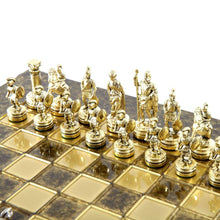Load image into Gallery viewer, Greek Roman Army Chess Set - Brass Nickel Pawns - Brown chess Board