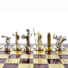 Load image into Gallery viewer, Discus Thrower Chess Set - Brass Nickel Pawns - Red chess Board