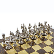 Load image into Gallery viewer, Archers Large Chess Set - Brass Nickel Pawns - Brown chess Board