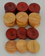 Load image into Gallery viewer, 30 Olive Backgammon Chips 1.4 inches - Natural Olive Wood - Red Color Checkers