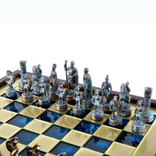 Load image into Gallery viewer, Greek Roman Army Chess Set - Blue Copper Pawns - Blue Wooden case Board