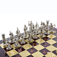 Load image into Gallery viewer, Archers Large Chess Set - Brass Nickel Pawns - Red chess Board
